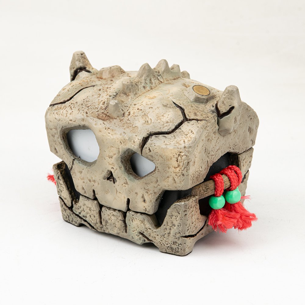 Angled view showing the hand-painted weathering details and cracks on the ProtoX fantasy storage box.